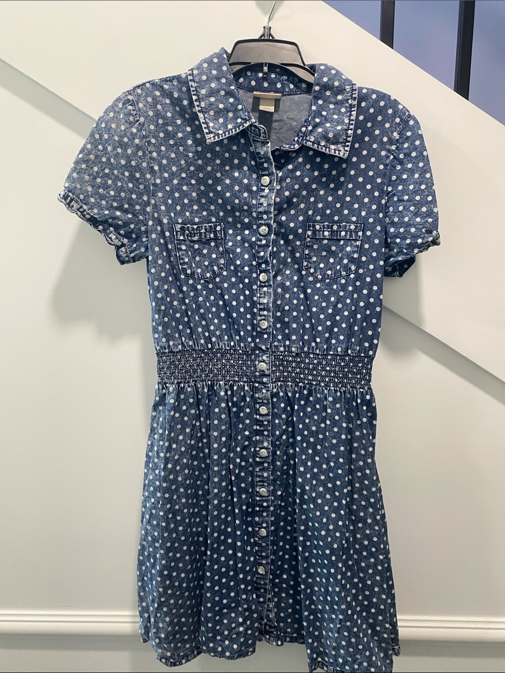 Mossimo Supply Co. Blue Polka Dot Denim Button-Front Dress